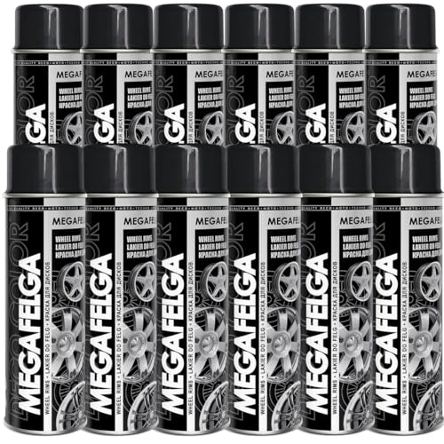 Deco Color 12er Sparpack MEGAFELGA 500ml - Felgenlack - Lackspray für Alufelgen und Stahlfelgen (12 Dosen 500ml Felgenlack Schwarz Glanz) von Deco Color