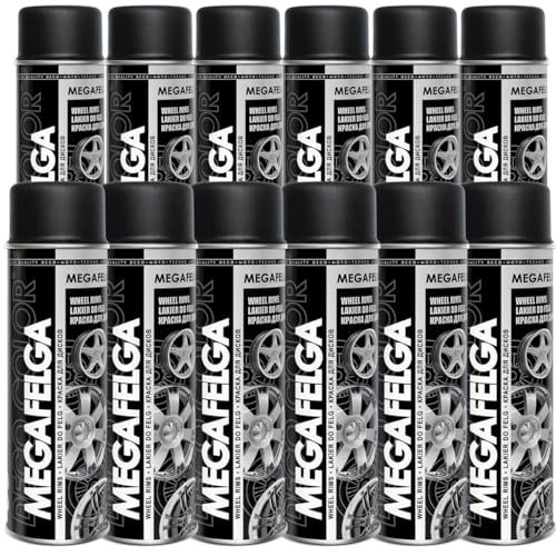 Deco Color 12er Sparpack MEGAFELGA 500ml - Felgenlack - Lackspray für Alufelgen und Stahlfelgen (12 Dosen 500ml Felgenlack Schwarz Matt) von Deco Color