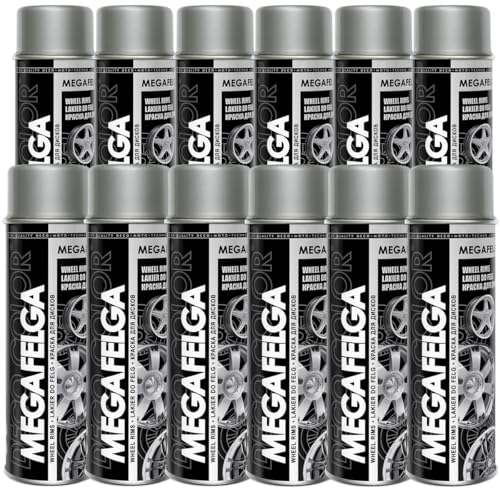 Deco Color 12er Sparpack MEGAFELGA 500ml - Felgenlack - Lackspray für Alufelgen und Stahlfelgen (12 Dosen 500ml Felgenlack Silber) von Deco Color
