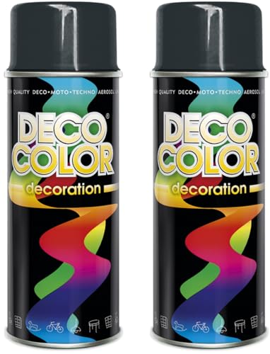 Deco Color 2er Sparpack Lackspray nach RAL 400ml - Sprühlack für z.B. KFZ, Holz, Beton, Holz uvm. (2 Dosen in anthrazit glanz RAL 7016) von Deco Color