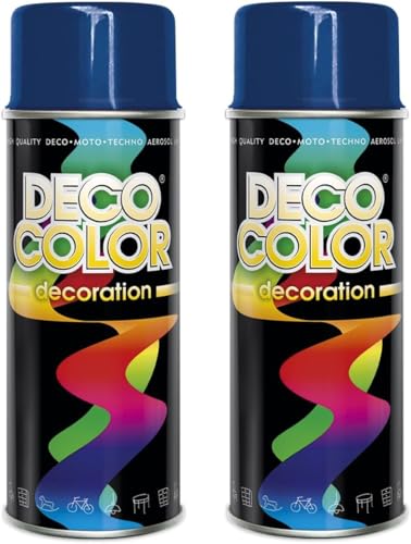 Deco Color 2er Sparpack Lackspray nach RAL 400ml - Sprühlack für z.B. KFZ, Holz, Beton, Holz uvm. (2 Dosen in dunkelblau glanz RAL 5010) von Deco Color