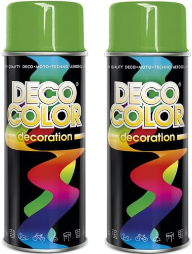 Deco Color 2er Sparpack Lackspray nach RAL 400ml - Sprühlack für z.B. KFZ, Holz, Beton, Holz uvm. (2 Dosen in gelbgrün glanz RAL 6018) von Deco Color
