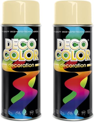 Deco Color 2er Sparpack Lackspray nach RAL 400ml - Sprühlack für z.B. KFZ, Holz, Beton, Holz uvm. (2 Dosen in hellelfenbein glanz RAL 1015) von Deco Color