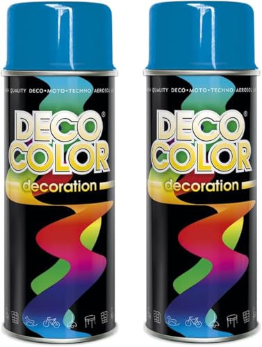 Deco Color 2er Sparpack Lackspray nach RAL 400ml - Sprühlack für z.B. KFZ, Holz, Beton, Holz uvm. (2 Dosen in himmelblau glanz RAL 5015) von Deco Color