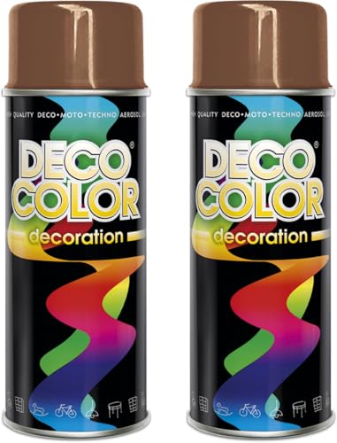 Deco Color 2er Sparpack Lackspray nach RAL 400ml - Sprühlack für z.B. KFZ, Holz, Beton, Holz uvm. (2 Dosen in lehmbraun glanz RAL 8003) von Deco Color