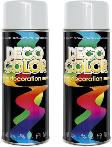 Deco Color 2er Sparpack Lackspray nach RAL 400ml - Sprühlack für z.B. KFZ, Holz, Beton, Holz uvm. (2 Dosen in lichtgrau glanz RAL 7035) von Deco Color