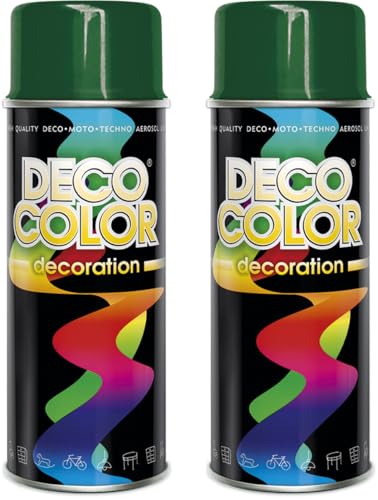 Deco Color 2er Sparpack Lackspray nach RAL 400ml - Sprühlack für z.B. KFZ, Holz, Beton, Holz uvm. (2 Dosen in moosgrün glanz RAL 6005) von Deco Color
