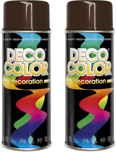Deco Color 2er Sparpack Lackspray nach RAL 400ml - Sprühlack für z.B. KFZ, Holz, Beton, Holz uvm. (2 Dosen in nussbraun glanz RAL 8011) von Deco Color