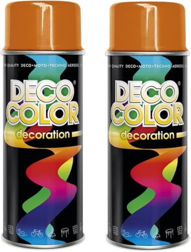 Deco Color 2er Sparpack Lackspray nach RAL 400ml - Sprühlack für z.B. KFZ, Holz, Beton, Holz uvm. (2 Dosen in orange glanz RAL 2004) von Deco Color