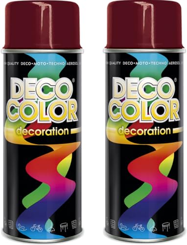 Deco Color 2er Sparpack Lackspray nach RAL 400ml - Sprühlack für z.B. KFZ, Holz, Beton, Holz uvm. (2 Dosen in purpurrot glanz RAL 3004) von Deco Color