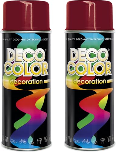Deco Color 2er Sparpack Lackspray nach RAL 400ml - Sprühlack für z.B. KFZ, Holz, Beton, Holz uvm. (2 Dosen in rubinrot glanz RAL 3003) von Deco Color