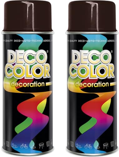 Deco Color 2er Sparpack Lackspray nach RAL 400ml - Sprühlack für z.B. KFZ, Holz, Beton, Holz uvm. (2 Dosen in schokobraun glanz RAL 8017) von Deco Color