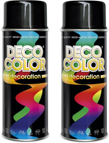 Deco Color 2er Sparpack Lackspray nach RAL 400ml - Sprühlack für z.B. KFZ, Holz, Beton, Holz uvm. (2 Dosen in schwarz glanz RAL 9005) von Deco Color
