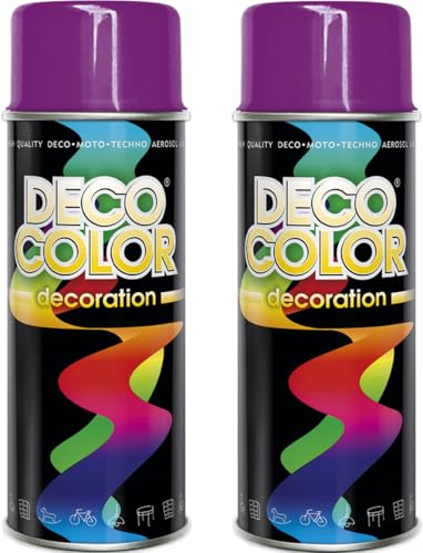 Deco Color 2er Sparpack Lackspray nach RAL 400ml - Sprühlack für z.B. KFZ, Holz, Beton, Holz uvm. (2 Dosen in verkehrspurpur glanz RAL 4006) von Deco Color