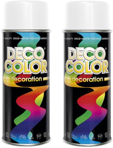 Deco Color 2er Sparpack Lackspray nach RAL 400ml - Sprühlack für z.B. KFZ, Holz, Beton, Holz uvm. (2 Dosen in weiss glanz RAL 9010) von Deco Color