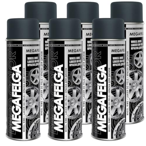 Deco Color 6er Sparpack MEGAFELGA 500ml - Felgenlack - Lackspray für Alufelgen und Stahlfelgen (6 Dosen 500ml Felgenlack Grau) von Deco Color