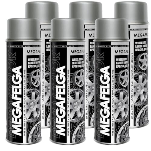 Deco Color 6er Sparpack MEGAFELGA 500ml - Felgenlack - Lackspray für Alufelgen und Stahlfelgen (6 Dosen 500ml Felgenlack Silber) von Deco Color