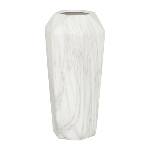 Deco 79 60770 Geometrically-Shaped Marbled White Ceramic Vase, 14" x 6", Black von Deco 79