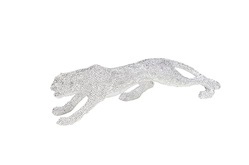 Deco 79 Vivian Lux Leopard Skulptur, Polystone, Silber, 23" x 5" x 6" von Deco 79