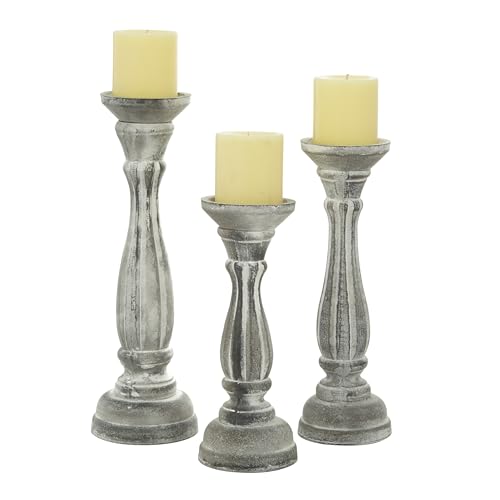 Deco 79 Wood Turned Style Candle Holder, Set of 3 15", 13", 11"H, White von Deco 79