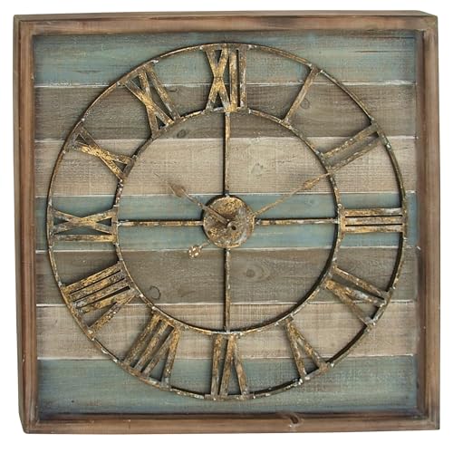 Deco 79 Holz und Metall Wanduhr, braun/schwarz/weiß, 66 x 66 cm 30" x 30" Brown/White/Cyan von Deco 79