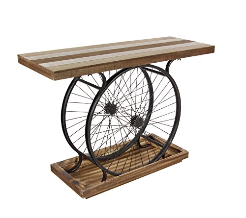 Deco 79 Wood Bike Konsolentisch mit breiter Lattenrostplatte, Doppelradrahmen und abgestuftem Sockel, 39" x 12" x 25", Braun von Deco 79