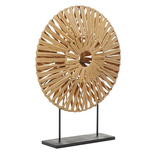 Deco 79 Abstrakte handgefertigte dekorative Skulptur aus Kunststoff, Rattan, Heimdekoration, Statue mit schwarzem Ständer, Akzentfigur, 55,9 x 15,2 x 73,7 cm, Braun von Deco 79