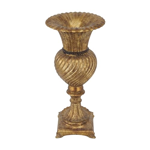 Deco 79 Vase aus Polystein, geschnitzt, 25,4 x 25,4 x 55,9 cm, goldfarben von Deco 79