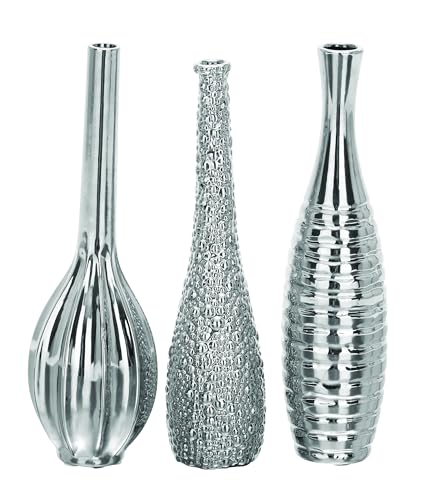 Deco Company Vase Keramikvase, 3 Stück, 33 cm hoch, 10 cm breit – 69681, Keramik, Silber, 13" x 4" von Deco 79