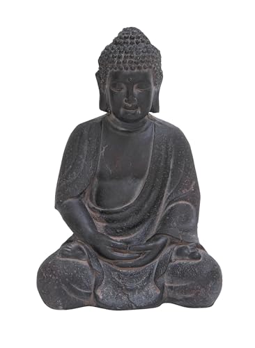 Large Whitewashed Black Clay Buddha Statue Table Decor, 8” x 12” von Deco 79