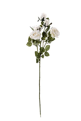 Deco Woerner Künstlicher Rosenzweig mit Blüten, Knospen und grünen Blättern 73 cm, cremeweiß von Deco Woerner