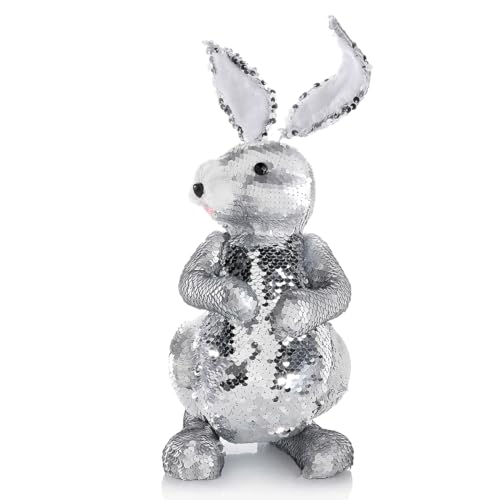 Deko-Hase Osterhase Osterdeko Wendepailletten Hase mit Wende Pailetten Silber von Deco Woerner