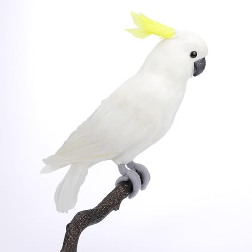 Deko Kakadu 40 cm weißgelb mit echtem Federkleid Deko-Papagei Vogeldekoration Tropical-Party Dekoration von Deco Woerner
