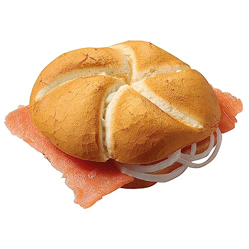 Deko Lachs-Brötchen 12 x 4 cm beige Dekorationsbedarf Naturgetreue Lebensmittel Attrappe - Künstliches Lachs-Semmel- Food Dummy Plastikessen - Dekoration von Deco Woerner