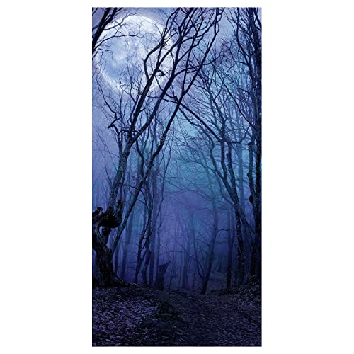 Deko Stoffbanner,Nachtwald bei Vollmond' 100 x 200 cm blau Herbstbanner Textil-Banner Dekoration schwer entflammbar von Deco Woerner