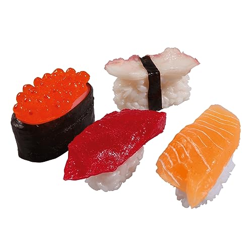 Deko-Sushi-Set 4 Stück rot/orange Dekorationsbedarf Naturgetreue Lebensmittel Attrappe - Künstliches Sushi-Set- Food Dummy Plastikessen - Dekoration von Deco Woerner