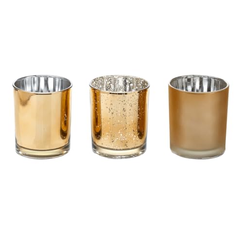 Deko Teelichthalter-Set 7 x 8 cm Gold 3 Stück glänzend, matt und Glitzer Teelichtgläser Tischdeko Teelicht Kerzen-Halter Windlichter Kerzenglas Deko Teelichthalter-Set 7 x 8 cm Gold 3 Stück glänzend, matt und Glitzer Teelichtgläser Tischdeko Teelicht Kerzen-Halter Windlichter Kerzenglas von Deco Woerner