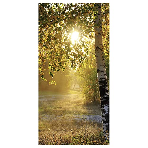 Deco Woerner Hochwertiges Herbst Stoffbanner ,,Herbstbirken' 100 x 200 cm braun Deko-Banner Textil-Banner Dekoration Banner Wanddeko schwer entflammbar, Gelb von Deco Woerner