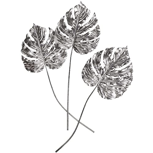 Künstliche Monsterablätter-Set 3 Stück Fake Deko-Blätter Kunstblätter Silber 70 cm von Deco Woerner