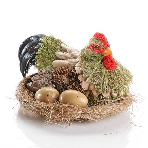 Osterdeko Dekohuhn Nestdeko Deko Huhn im Nest 23 cm Ø 16 cm hoch Grün von Deco Woerner