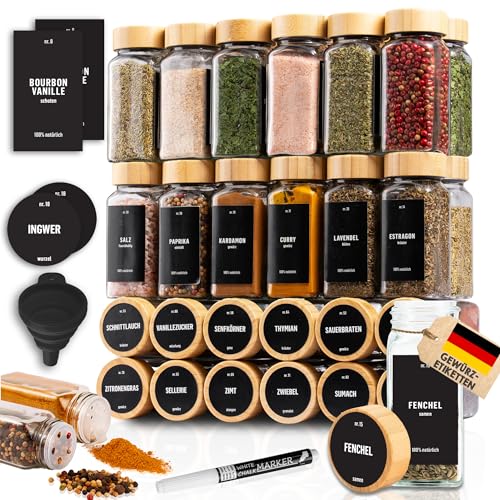 Deco Haus® Gewürzgläser eckig mit Holzdeckel 36er Set [+ Etiketten & Streueinsatz] - Gewürzdosen Set Glas - Gewürzbehälter Spice Jars - Gewürze Aufbewahrung - Behälter für Gewürze - Gewürzaufbewahrung von Deco haus