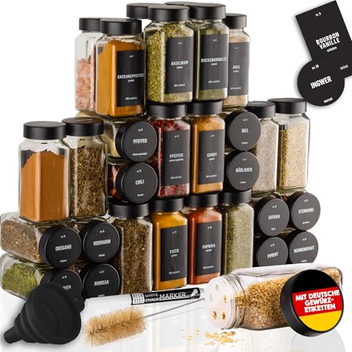 Deco haus® Gewürzgläser Eckig mit Gewürzetiketten Gewürzgläser mit Streueinsatz 36er Set - Gewürzdosen Set Gewürzbehälter Gewürzaufbewahrung - Spice jars Gewurzglaeser Gewürzstreuer Glas von Deco haus