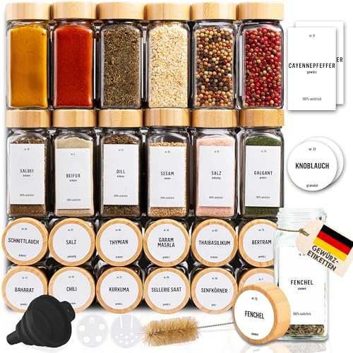 Deco haus® Gewürzgläser eckig mit Schraubkappe 24er Set [+Etiketten & Streueinsatz] - Gewürzdosen Set Glas - Gewürzbehälter Spice Jars - Gewürze Aufbewahrung - Gewürz Organizer Gewürzaufbewahrung von Deco haus