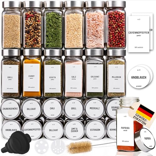 Deco haus® Gewürzgläser eckig mit Schraubkappe 24er Set [+Etiketten & Streueinsatz] - Gewürzdosen Set Glas - Gewürzbehälter Spice Jars - Gewürze Aufbewahrung - Gewürz Organizer Gewürzaufbewahrung von Deco haus