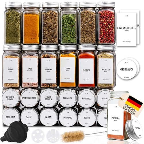 Deco haus® Gewürzgläser eckig mit Schraubkappe 24er Set [+Etiketten & Streueinsatz] - Gewürzdosen Set Glas - Gewürzbehälter Spice Jars - Gewürze Aufbewahrung - Gewürz Organizer Gewürzaufbewahrung von Deco haus