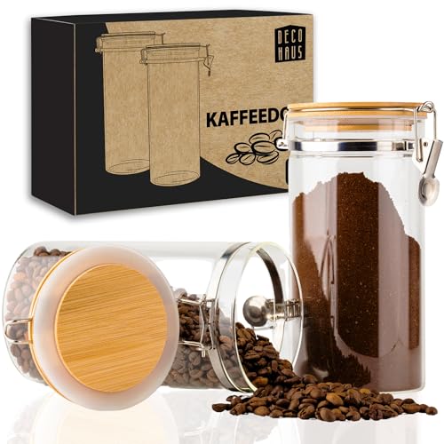 Deco haus® Kaffeedose Luftdicht 2er Set [+ETIKETTEN] - Vorratsgläser mit Deckel 1,3L- Für Müsli, Zucker, Mehl - Luftdichte Kaffeedose - Kaffeebehälter, Aufbewahrung Vorratsdose, Kaffeebohnen Behälter von Deco haus