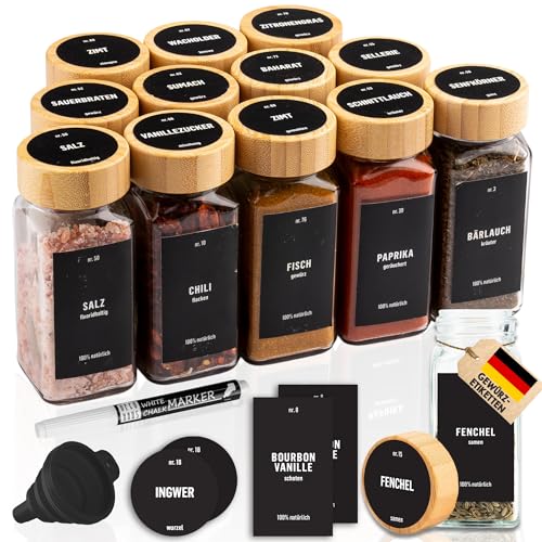 Deco haus® Gewürzgläser Eckig Set mit Gewürzetiketten - Gewürzgläser mit Streueinsatz 12er Set Gewürzdosen Set Gewürzbehälter Gewürzaufbewahrung - Spice jars Gewurzglaeser Gewürzstreuer Glas von Deco haus