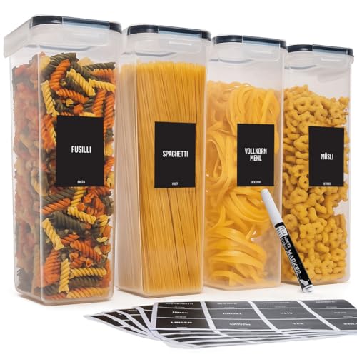 Deco haus Vorratsdosen mit Deckel Luftdicht [inkl. VORRATSETIKETTEN] - 4er Vorratsbehälter Set 2.8L - Aufbewahrungsbox Küche Aufbewahrung & Organisation - Lebensmittelaufbewahrung für Spaghetti, Mehl von Deco haus