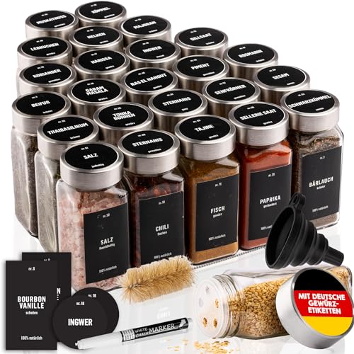 Deco haus® Gewürzgläser eckig luftdicht 24er Set [inkl. Etiketten & Streueinsatz] - Gewürzdosen Set Glas - Gewürzbehälter Spice Jars - Gewürze Aufbewahrung - Gewürz Organizer - Gewürzaufbewahrung von Deco haus