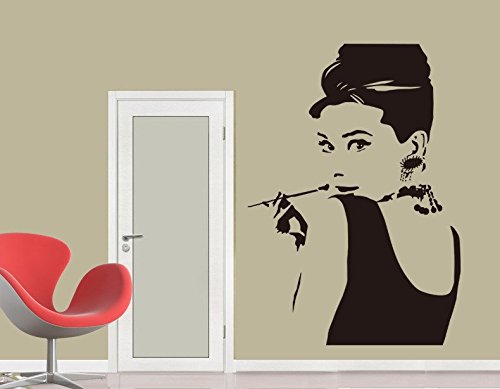 Deco-idea Wandtattoo wandaufkleber wandsticker Photo Porträt Audrey Hepburn wph004(070 schwarz, set3:ca. 43cm x60cm (Hoch)) von Deco-idea